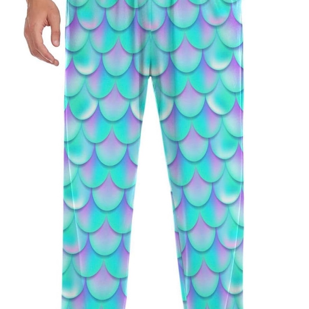 Men's Aqua Mermaid Scale PJ Pants - Turquoise & Purple